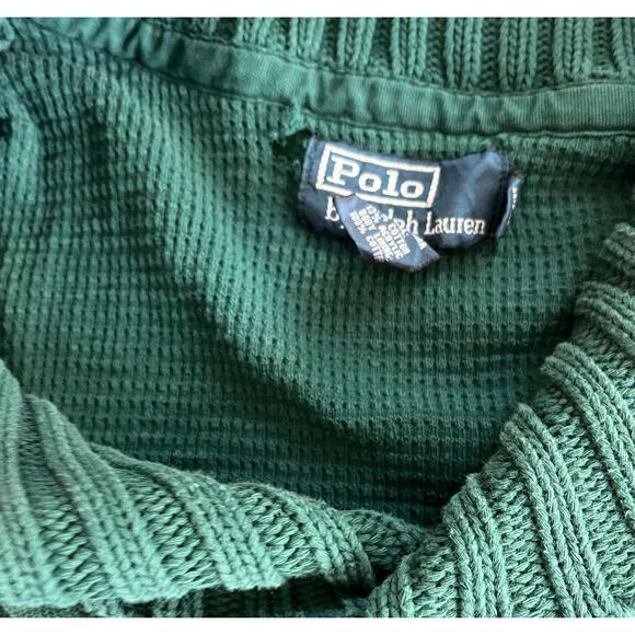 VTG Polo Ralph Lauren Sweater Shawl Mens XL Green Neck Thermal Lined - Picture 5 of 9